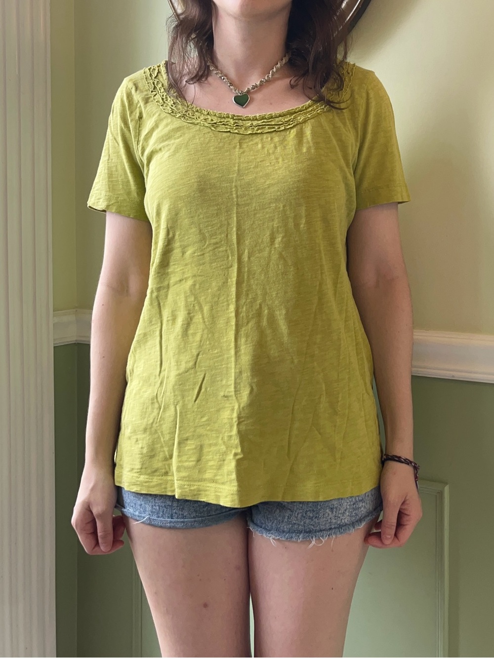 Target Y2K green ruffle short sleeve top